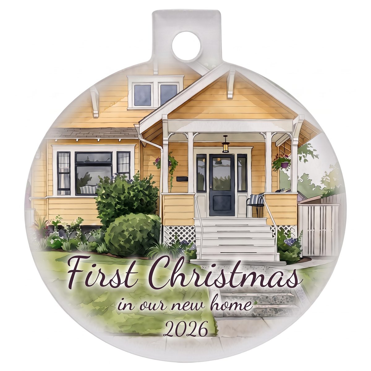 Acrylic First Christmas in our new home ornament with watercolor home